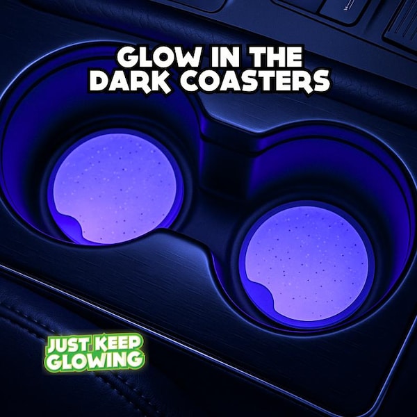 Car Accessories for Women, Glow in Dark Car Coasters, Cute Car Cup Holder Coasters, Set of 2, Vehicle Gifts, Car Interior Decor, SUV Gifts