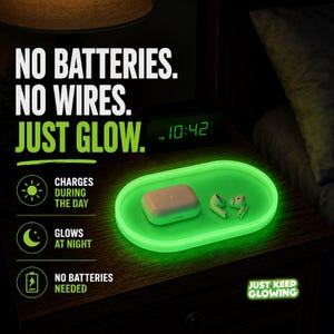 Glow in the dark bedside tray for AirPods, nightstand storage, and nighttime visibility