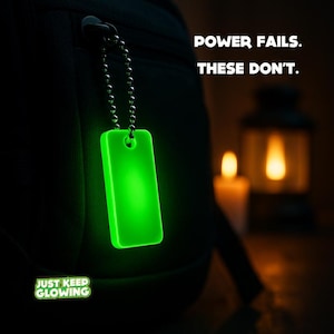 Glow in the dark keychain glowing during power outage – reliable emergency light alternative.