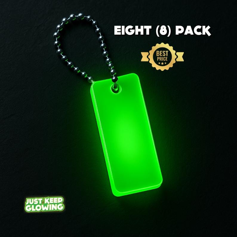 Glow in the dark keychains eight pack – best value survival gear, camping accessories, and emergency light alternative.