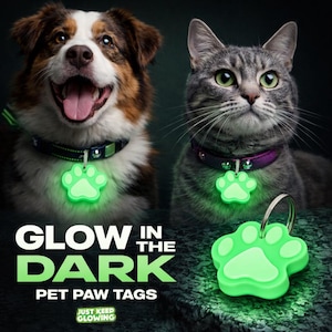 Glow in the Dark Dog Tag, Pet Safety Collar Tag, Night Visibility for Dogs and Cats, EDC, No Battery Glow Tag, Camping and Walking (2-Pack)