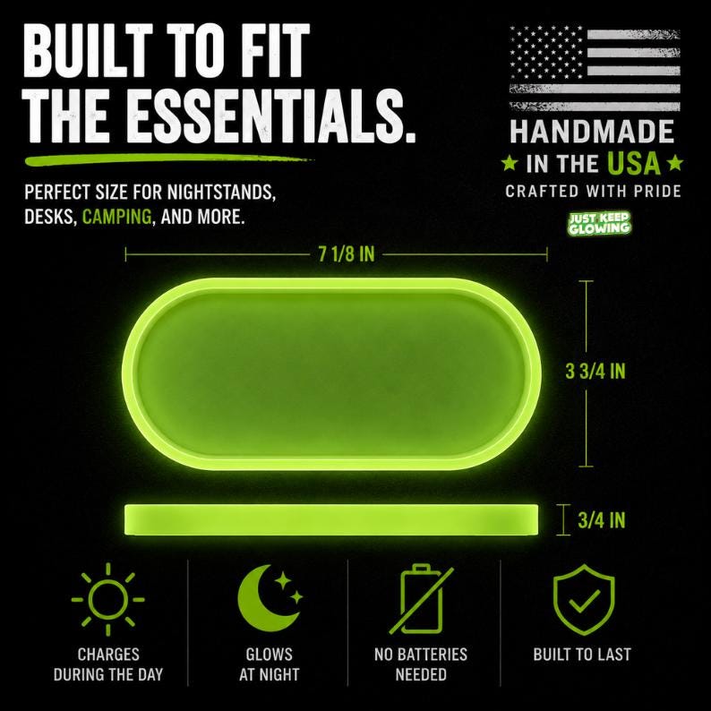 Handmade glow in the dark tray dimensions 7 inches wide for nightstands desks and camping