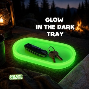 Glow in the Dark Tray – Reusable Nightstand Organizer, Camping Gear, EDC Catchall, Handmade in USA, No Batteries Needed, Emergency Prep Gift