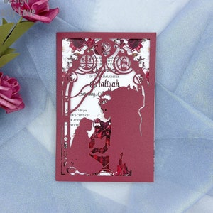 La belle et la bête Disney Birthday Party Laser Cut invite, carte d’invitation de Quinceanera Bourgogne Sweet seize