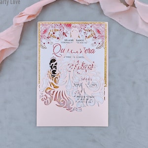 Blush Vestido Corte Láser Invitaciones Tarjetas Invitación Invitación Quinceañera Invitación Dulce dieciséis invitación Baby Shower