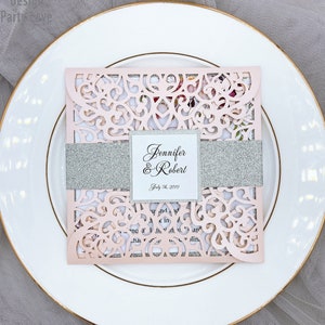 Blush invito matrimonio fai da solo taglio laser - busta invito matrimonio compleanno battezzando biglietti d'invito matrimonio carta crema pizzo