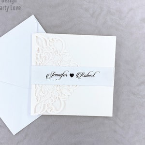 Laser gesneden ivoren bruiloft uitnodiging voorbeeld gepersonaliseerde glitterrugkaart verjaardagsuitnodiging met RSVP