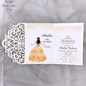 Románticas invitaciones de boda de corte láser de marfil, bolsillo láser floral con inserto personalizado y tarjeta RSVP {Diseño infinito gratuito antes de pagar}