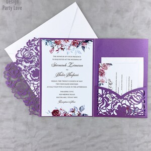 Quinceanera Purple Color Laser Cut Floral Invitation Cards for Wedding / Party / Anniversary / Birthday