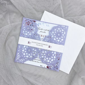 Violet Laser Cut Bruiloft Uitnodigingen Kaart Wenskaart Aanpassen Met Buikband Verjaardag Bruiloft Decoratie Partij Benodigdheden
