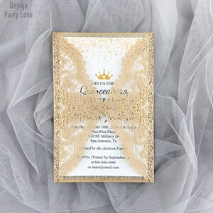 Donker goud kant bruiloft uitnodiging laser gesneden kant bruiloft uitnodigingen goud elegante bruiloft uitnodigingen Quinceañera sweet 16 uitnodiging