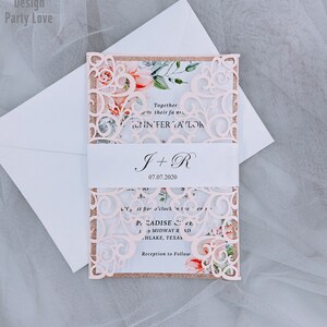 Quinceanera Blush laser corte boda invitación tarjeta impresión dulce 16 invitación tarjetas de felicitación decoración de la boda