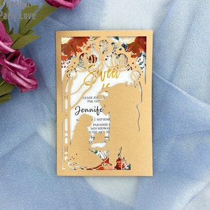 La Bella y la Bestia Disney Birthday Party Laser Cut Invita, Invitación de Quinceañera de Oro Oscuro Dulce tarjeta de dieciséis años