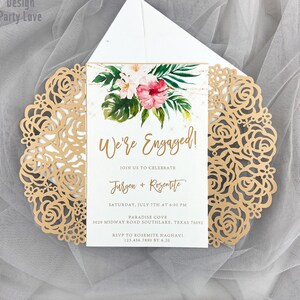 Quinceanera oro oscuro láser invitación de boda, rosa láser corte bolsillo invitar con sobres, Elegantes invitaciones de diseño Dulce 16 Invitación