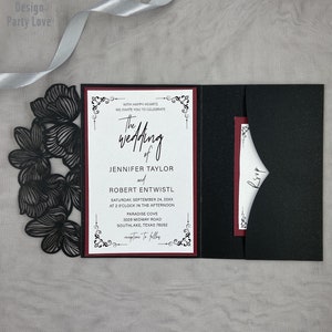Quinceañera negra corte láser invitación de boda de bolsillo con tarjeta RSVP Invitaciones de cumpleaños personalizadas Suministros de decoración de fiestas