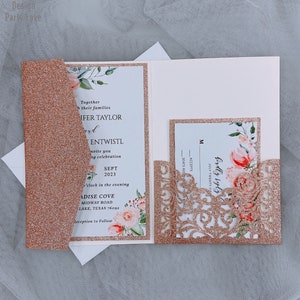 Royal Glitter Apple oro bolsillo envelop láser corte Tri-fold Borgoña bolsillo plegable boda invitación bolsillo invitar sobre RSVP