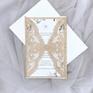 Brillo rosa oro encaje invitación boda corte encaje invitación de boda invitaciones de boda elegante invitaciones de boda Quinceañera dulce 16 invitación