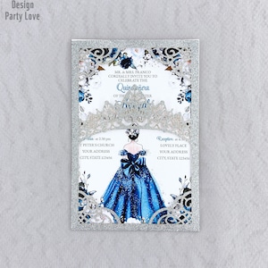 Glitzer Silber Laser geschnittene Blumen Einladungskarten, Luxus glänzende Hochzeitseinladungskarten Laser geschnittene Tasche für Hochzeit / Quinceanera / Geburtstag