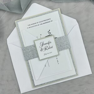 Invito di nozze in argento glitterato, invito di nozze grigio e bianco, invito di nozze glitter argento Spedizione gratuita
