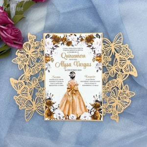 Donkergouden Vlinder Lasergesneden Uitnodigingen Kaarten Uitnodiging Quinceanera-uitnodiging Sweet 16-uitnodiging Babyshower