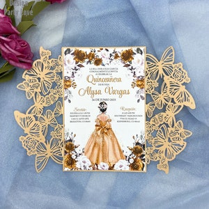 Dark Gold Butterfly Laser Cut Invitations Cards Invitation Quinceanera invitation Sweet sixteen invitation Baby Shower