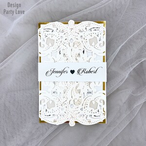 Cartão europeu de convite de casamento marfim de alta qualidade, laser floral, ouro metálico, convites de noivado e batismo