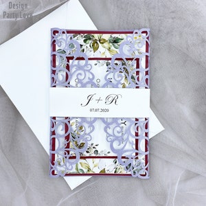 Quinceanera Violet Laser Cut Biglietto d'invito per matrimoni Stampa dolce 16 biglietti d'auguri di invito Decorazione nuziale