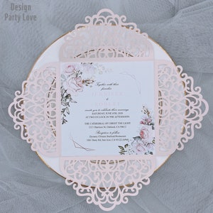 Blush Hochzeitseinladung DIY Laser cut + Briefumschlag Einladung Hochzeit Geburtstag Taufe Hochzeit Einladungskarten Papier creme Spitze