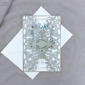 Laser Party Wedding nodigen Quinceanera Grey laser cut pocket fold en backing bruiloft uitnodigingen GRATIS VERZENDING