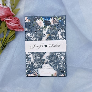 Dark Navy Schmetterling Laser Cut Einladungen Karten Einladung Quinceanera Einladung Sweet sixteen Einladung Baby Shower
