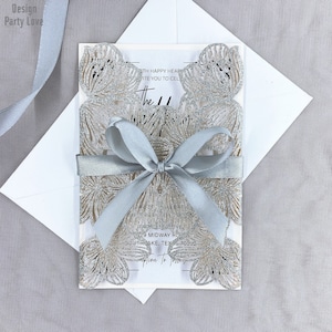 Glitter plata láser corte boda invitaciones floral flor boda corte boda elegante boda invita corte láser quinceañera dulce 16 invitación