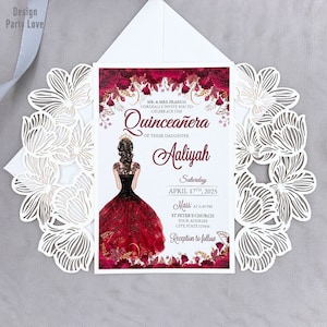 Elfenbein Laser geschnitten Hochzeitseinladungen Blumen Blume Hochzeit schnitt elegante Hochzeit lädt Laser geschnitten Quitten süß 16 Einladung