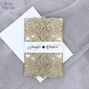 Cartão de convite de casamento europeu high-end, glitter, champanhe, laser, floral, dourado, metálico, suporte, convites de noivado, batismo