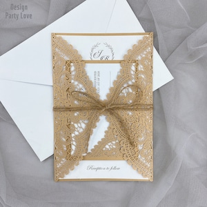 Encaje de oro invitación de la boda corte encaje invitaciones de boda oro elegante invitaciones de boda Quinceañera dulce 16 invitación