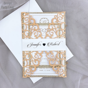 Quinceanera Dark Gold Laser Cut Wedding Uitnodiging Kaart Afdrukken Sweet 16 Uitnodiging Wenskaarten Bruiloft decoratie