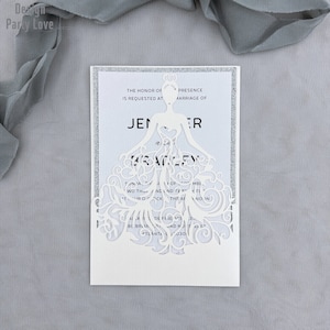 Ivoren Jurk Laser Cut Uitnodigingen Kaarten Uitnodiging Quinceanera uitnodiging Sweet sixteen uitnodiging Baby Shower