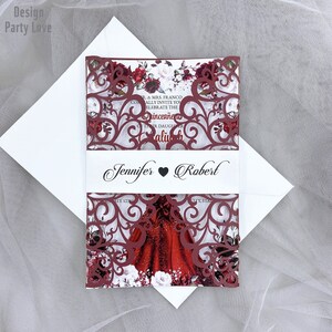Quinceanera Bordeaux Découpé Au Laser Carte D'invitation De Mariage Impression Sweet 16 Invitation Cartes De Voeux Décoration De Mariage