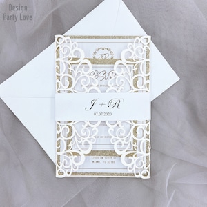 Quinceanera Ivory Laser Cut Wedding Uitnodiging Card Afdrukken Sweet 16 Uitnodiging wenskaarten bruiloft decoratie