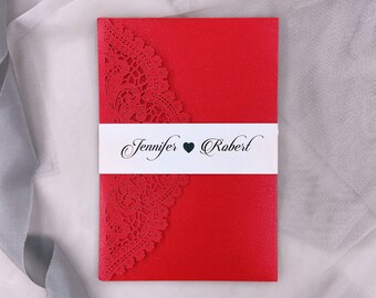 Fold Red Wedding Invitations Cards Tri fold Laser Cut Invitation invite Envelopes Sweet 16 Quinceañera Party Invitation