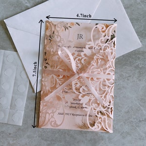 Blush boda invitación encaje corte láser boda invitar boda elegante invitación otoño boda vientre banda de la boda - Diseño infinito libre antes de pagar