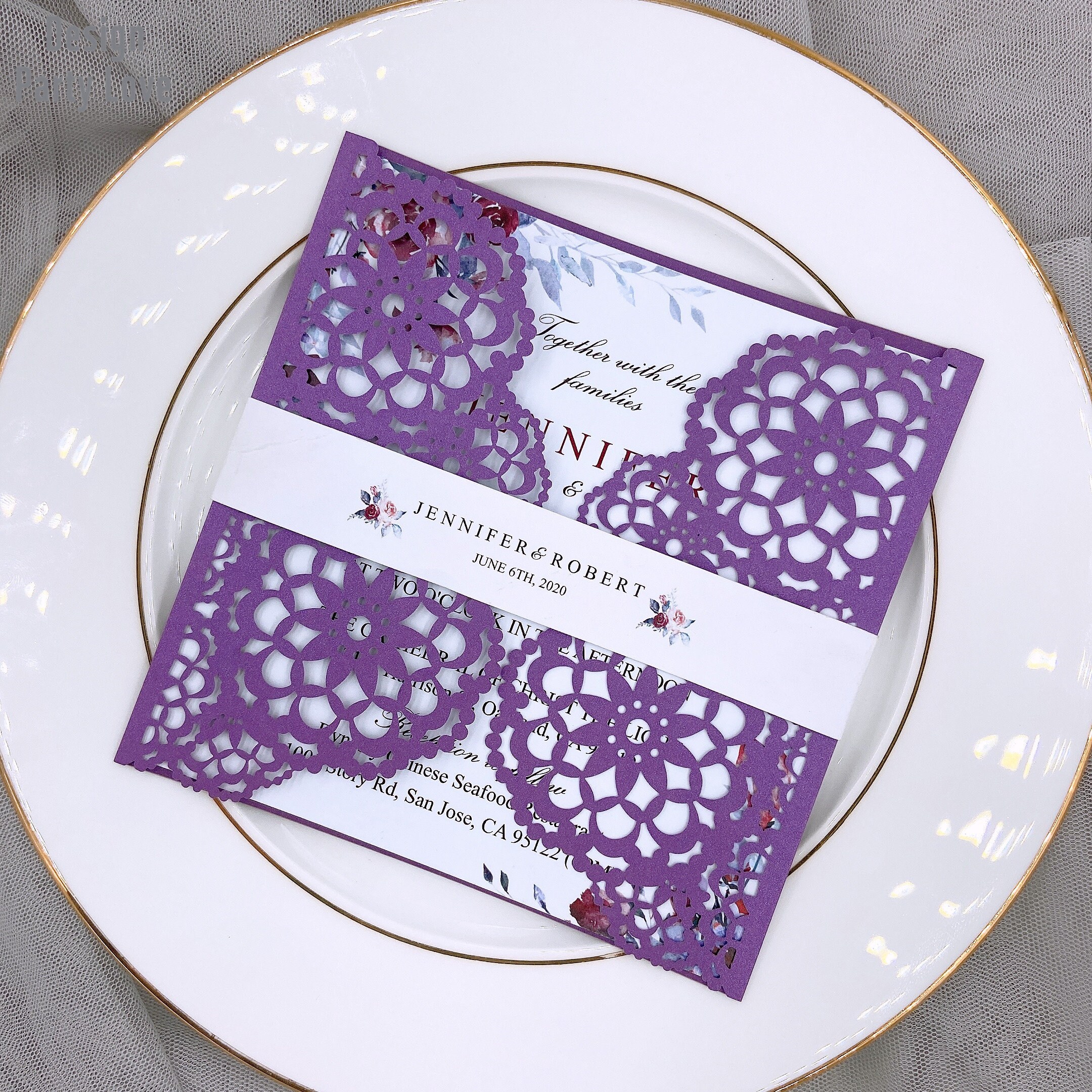 Purple Laser Cut Wedding Invitations Card Greeting Card | Etsy