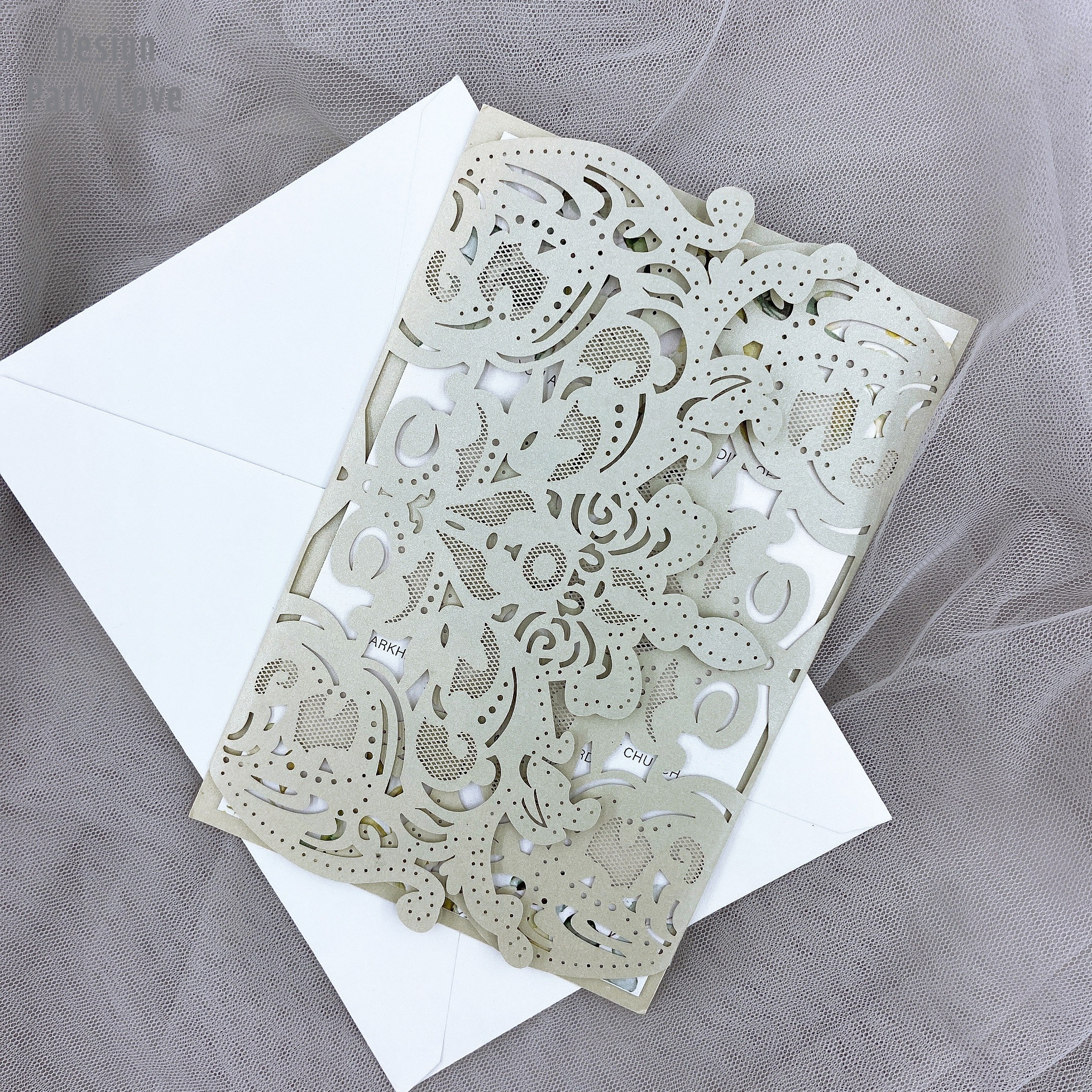 European High-end Grey Wedding Invitation Card Laser Floral Gold European High-end Grey Wedding Invitation Card Laser Floral Gold