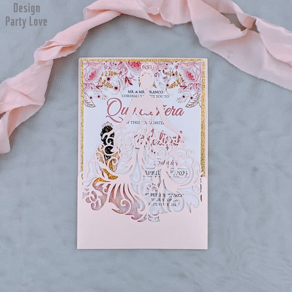 dress invitation cut out Blush Dress Laser Cut Invitations Cards Invitation Quinceanera Invitation  Sweet Sixteen Invitation Baby Shower