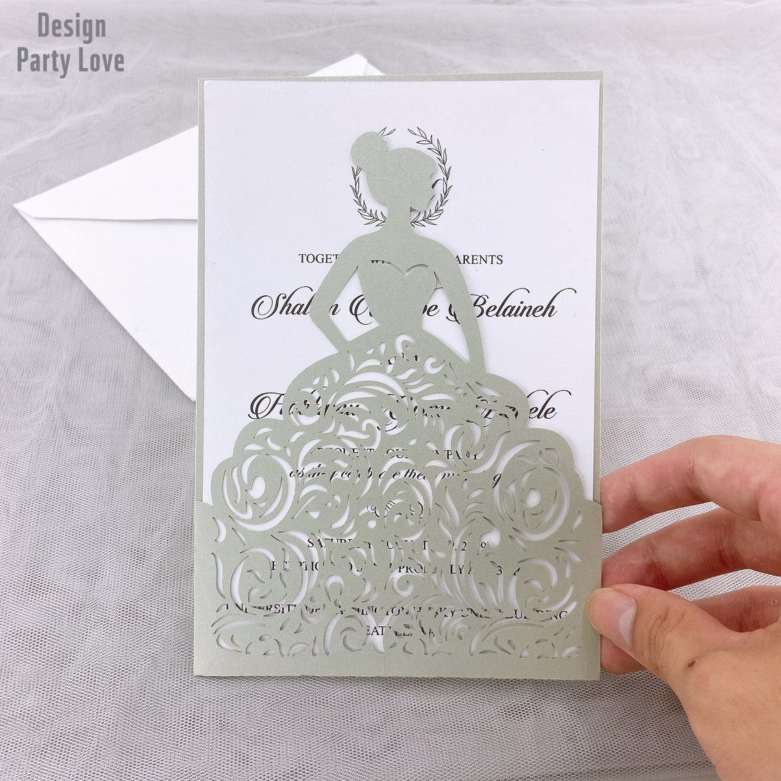 Gray XV Girl Laser Cut Invitations Quinceañera Girl in Dress Etsy