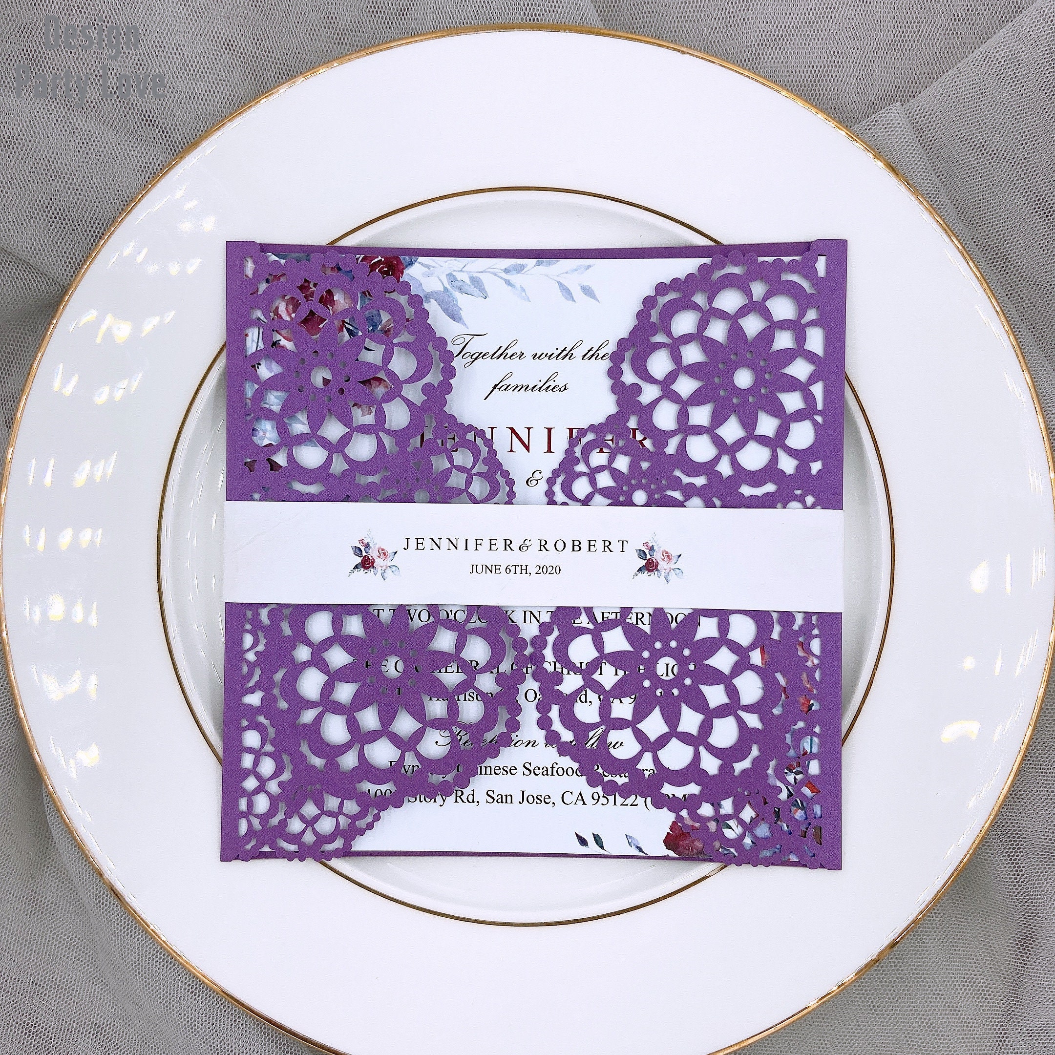 Purple Laser Cut Wedding Invitations Card Greeting Card | Etsy