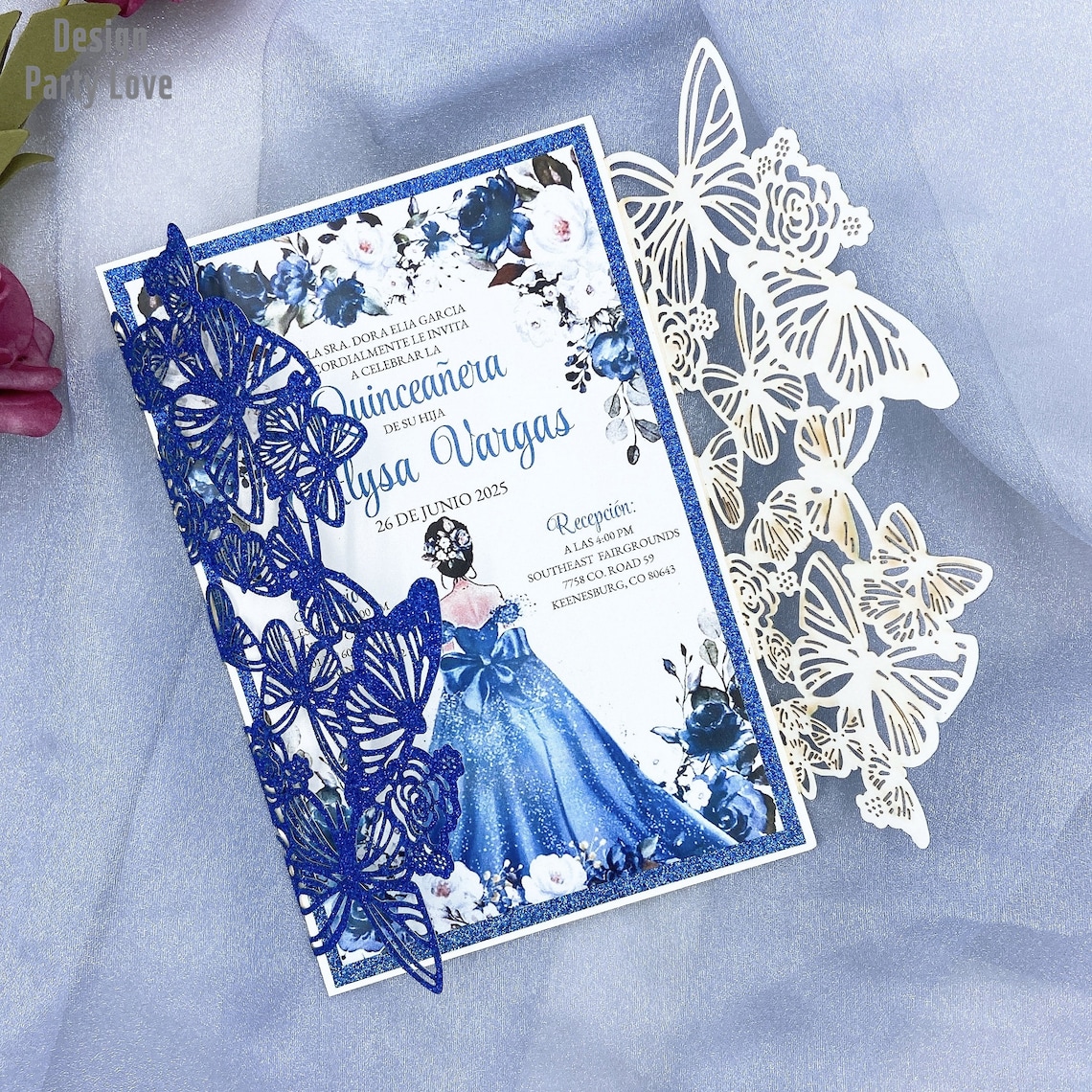 Glitter Royal Blue Butterfly Laser Cut Invitations Cards Etsy