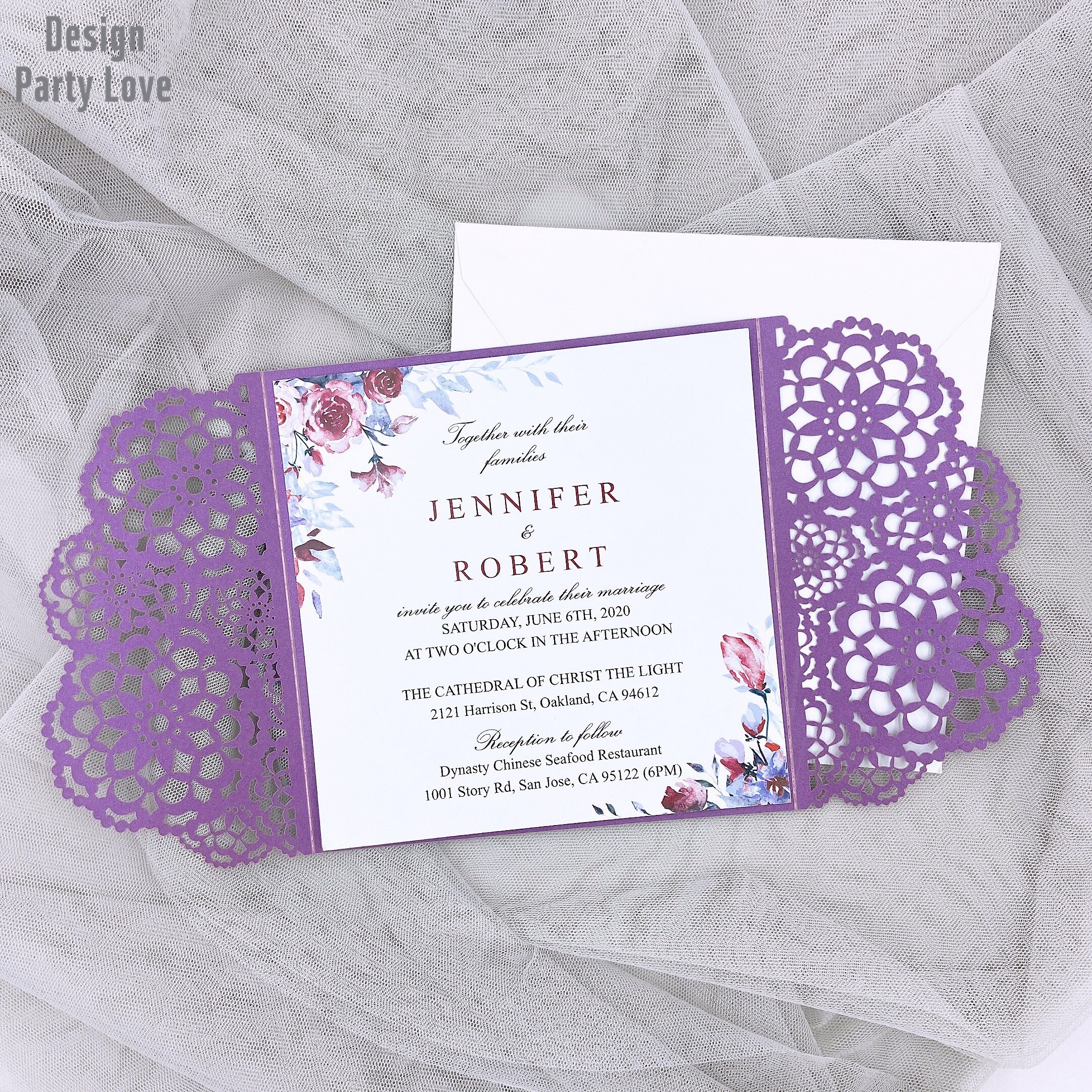 Purple Laser Cut Wedding Invitations Card Greeting Card Etsy