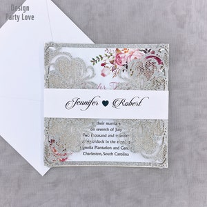 Europäischen Stil Spitze Hochzeit Einladungen Karten Glitter Silber Laser Grußkarte Bowbelt Hochzeit Verlobungsparty Lieferant