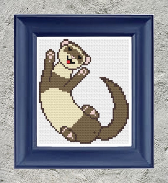 Playful Ferret Instant Download Digital Cross Stitch Pattern. Happy, Cute,  Fun, Pet, Small, 6 Inch 