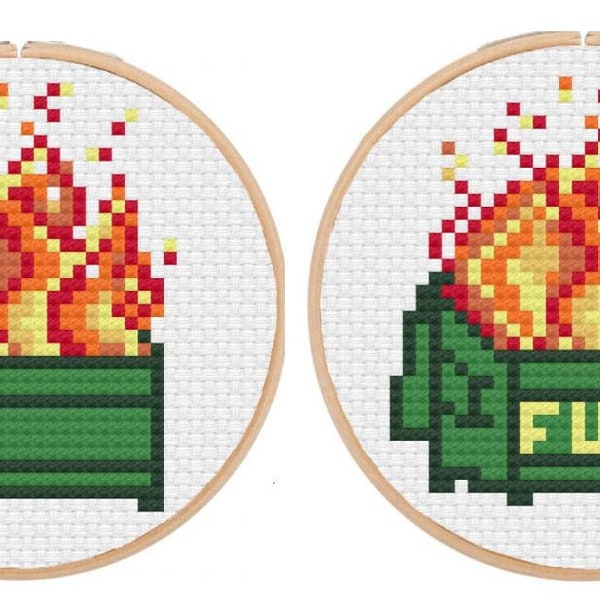 Small Dumpster Fire (with and without Swear) Cross Stitch Pattern, Cute, funny,  snarky